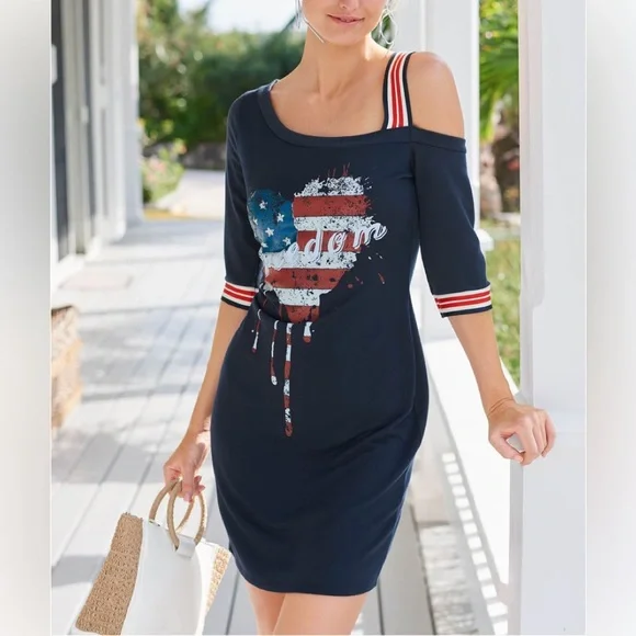 VENUS | Dresses | Navy Blue Beautiful Cute Dress One Shoulder Sizes S M L  Xl | Poshmark